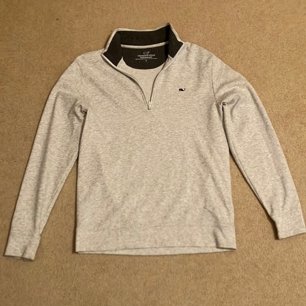 Vineyard Vines Gray Zip Up Sweater with Mock Neck